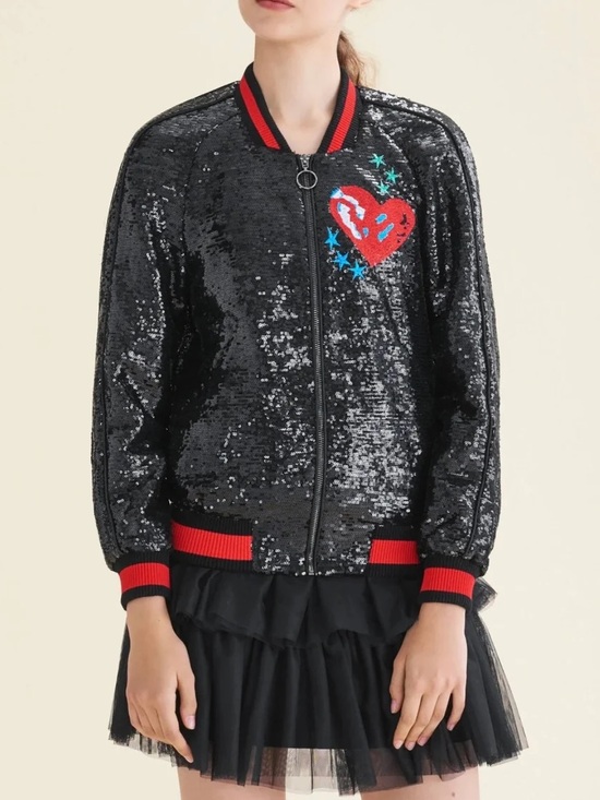 Anthropologie Jackets & Blazers - Anthropologie Maje Sequin Black Red Embroidered Bomber Moto Jacket